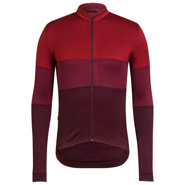 USED MAROON RAPHA LONG SLEEVE TRICOLOUR CLASSIC LONG SLEEVE CYCLING JERSEY 2XL
