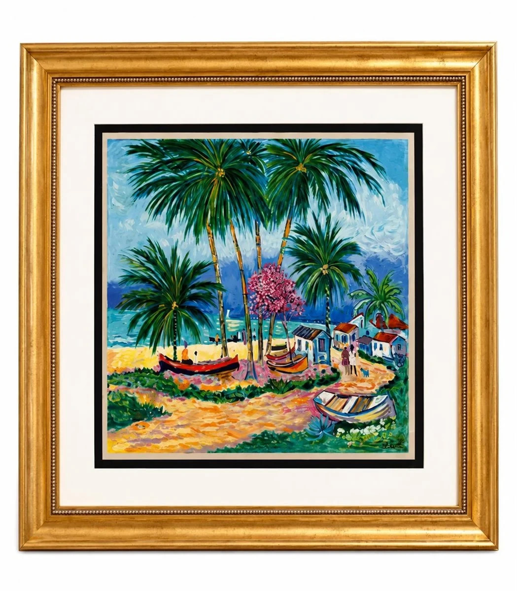 Jean-Claude Picot Barques de Peche en Guadeloupe Original Drawing Art