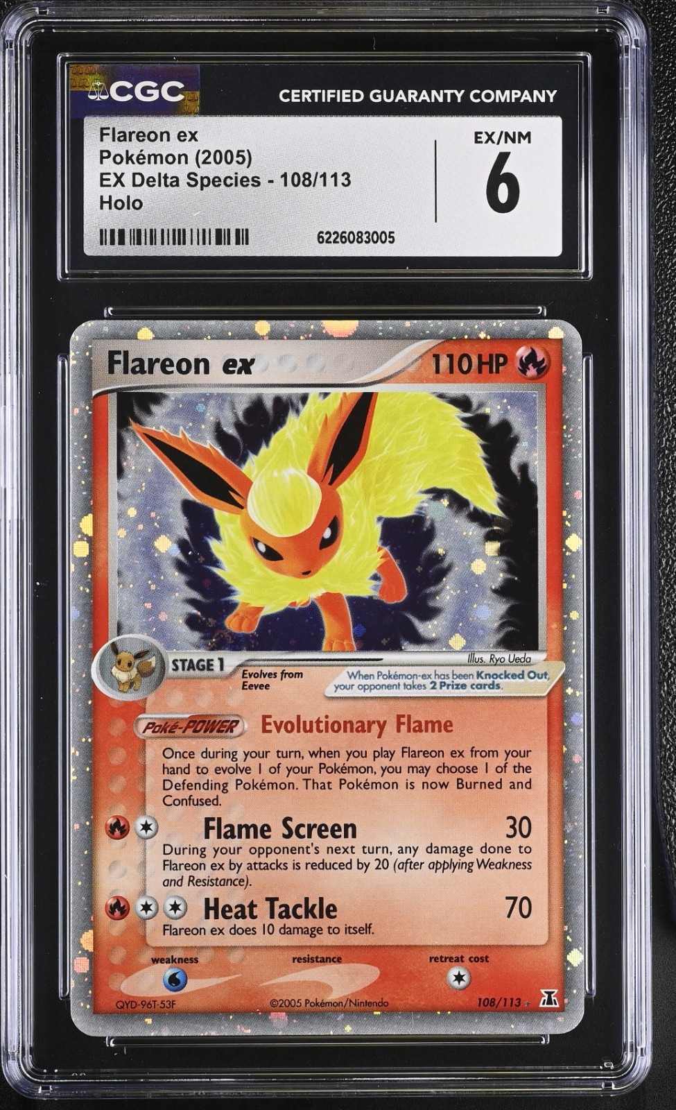 2005 Pokemon Flareon ex 108/113 Ultra Rare Holo Delta Species CGC 6 Vintage