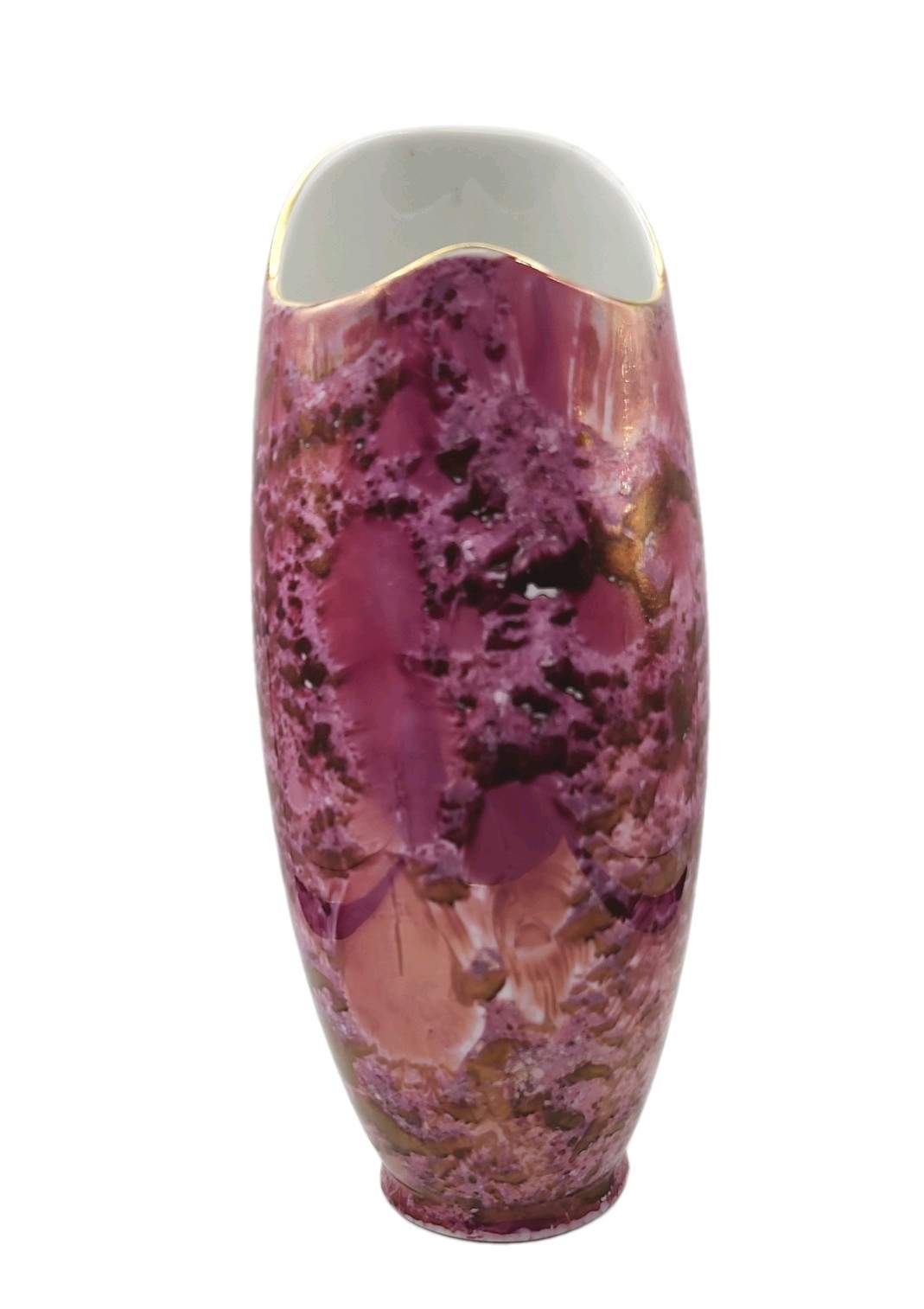 Vintage Hollóháza Hungary 508 Luster Vase László Jurcsák Purple Gold 8.5