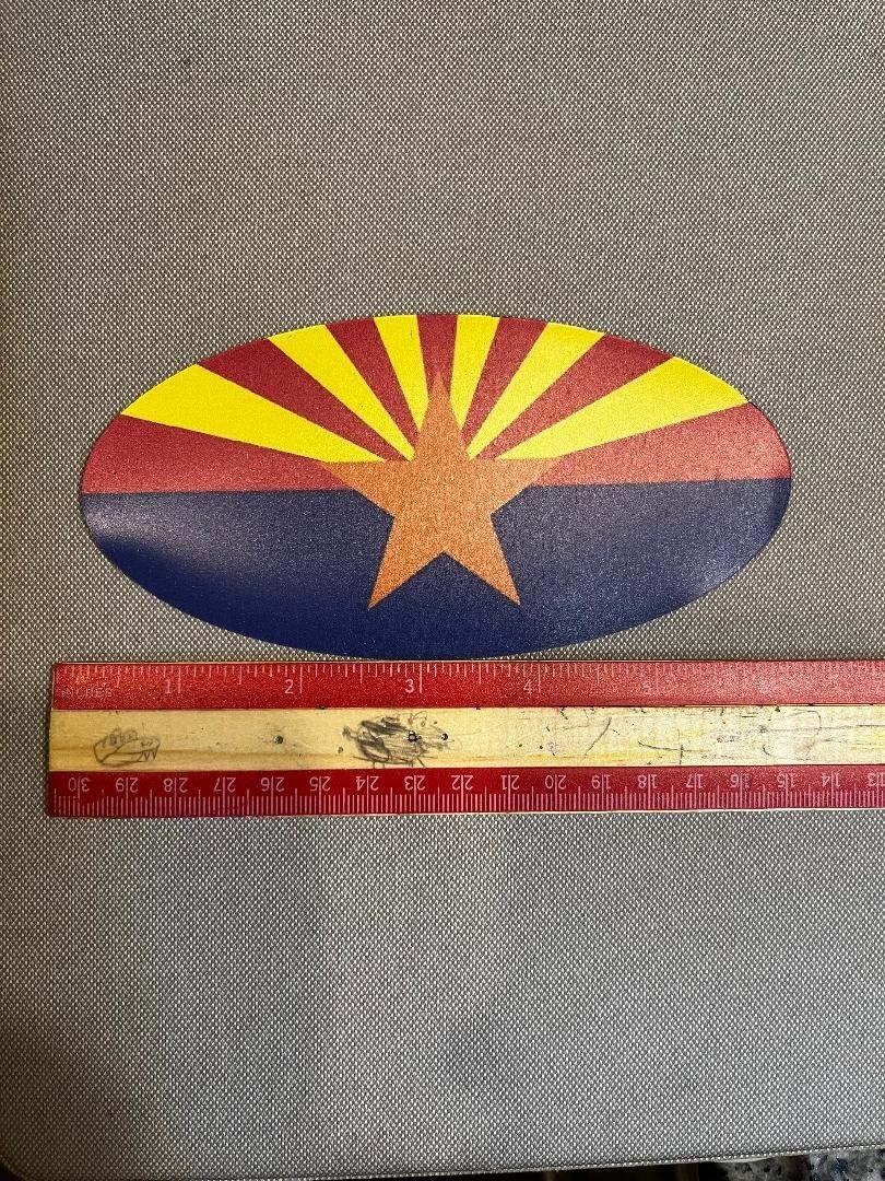 Show your Arizona pride with this premium oval Arizona flag vinyl magnet Show your Arizona pride with this premium oval Arizona flag vinyl magnet
