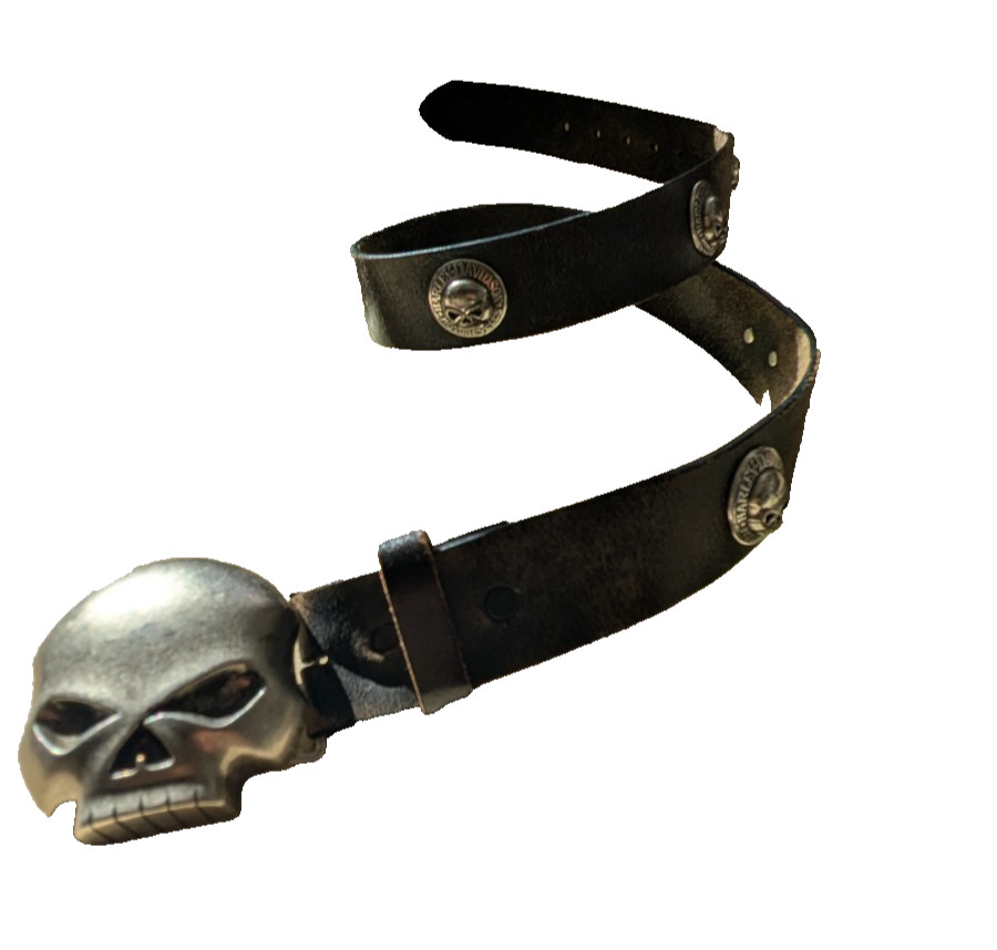 Vintage 2008 Harley-Davidson Willie G Skull Concho Leather Belt 34 99496-08VM