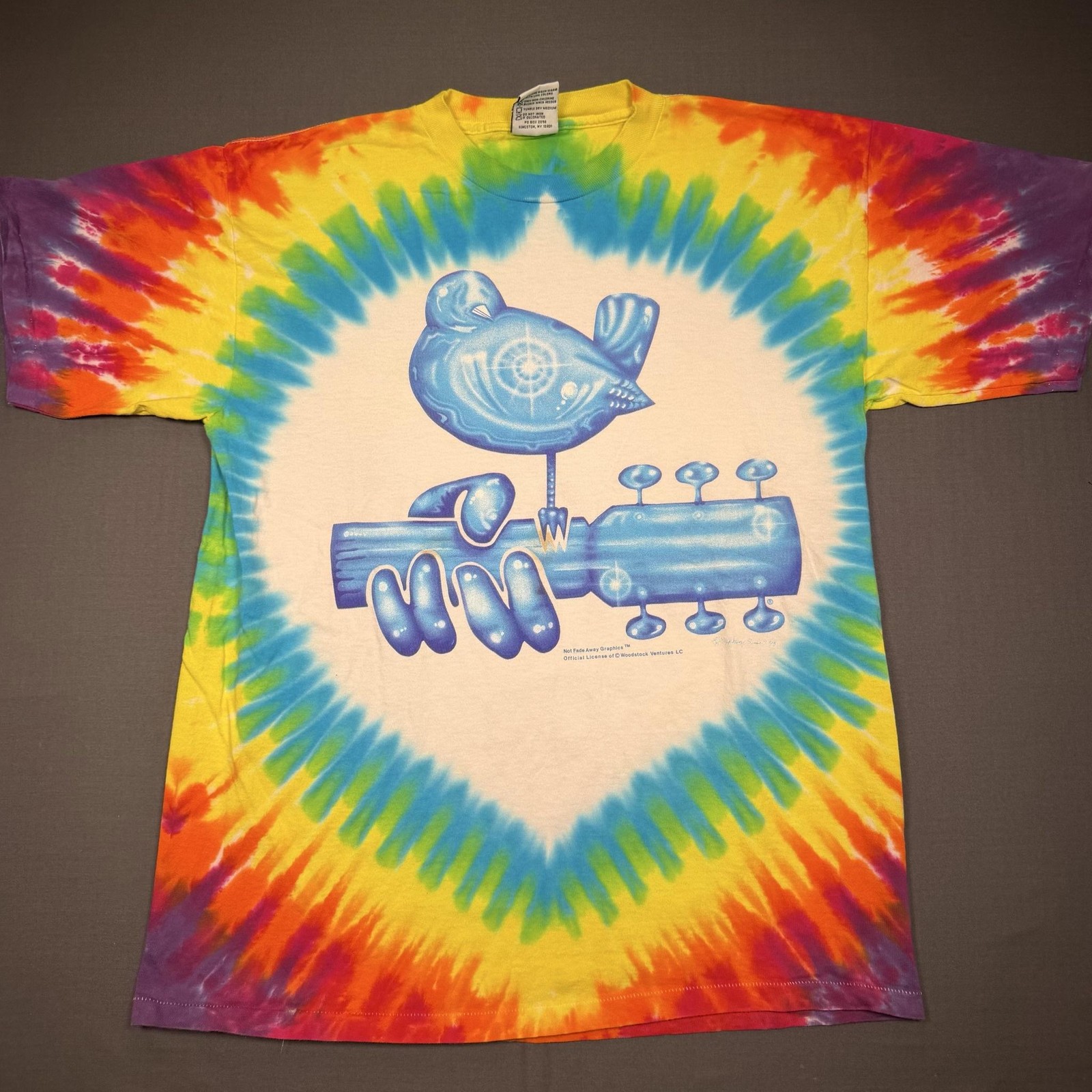 Vintage Woodstock Shirt Mens XL Tie Dye Tee T-Shirt Not Fade Away Graphics 1993