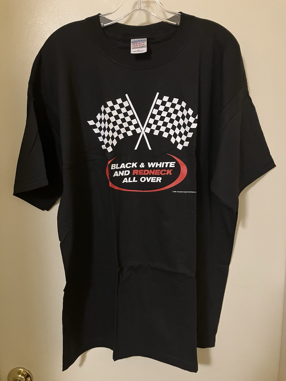 VTG 2001 Black & White and Redneck All Over T-Shirt XL Nascar Checkered Flag NOS