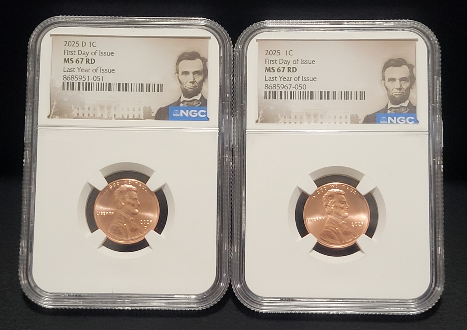 IN-HAND 2025 P & D Lincoln Shield 1c Cent 2 Coin Set NGC MS67 RD LAST PENNY FDOI