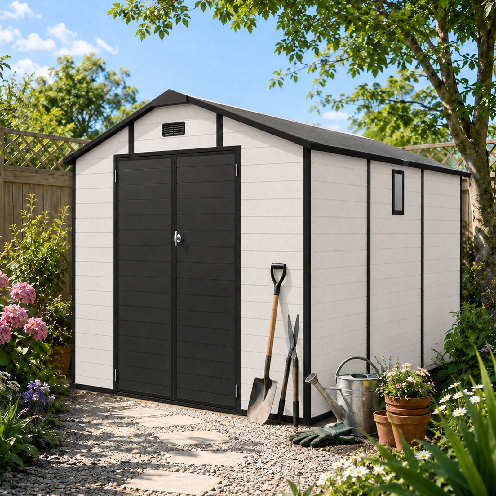 8x10 FT Outdoor Plastic Lockable Resin Storage Shed with Window & Floor,Beige