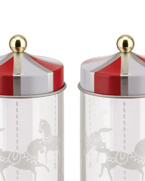 Alessi Circus Set 2 Containers Jars Multicolor Glass Spice Holder 4.73x2.09\ Alessi Circus Set 2 Containers Jars Multicolor Glass Spice Holder 4.73x2.09\