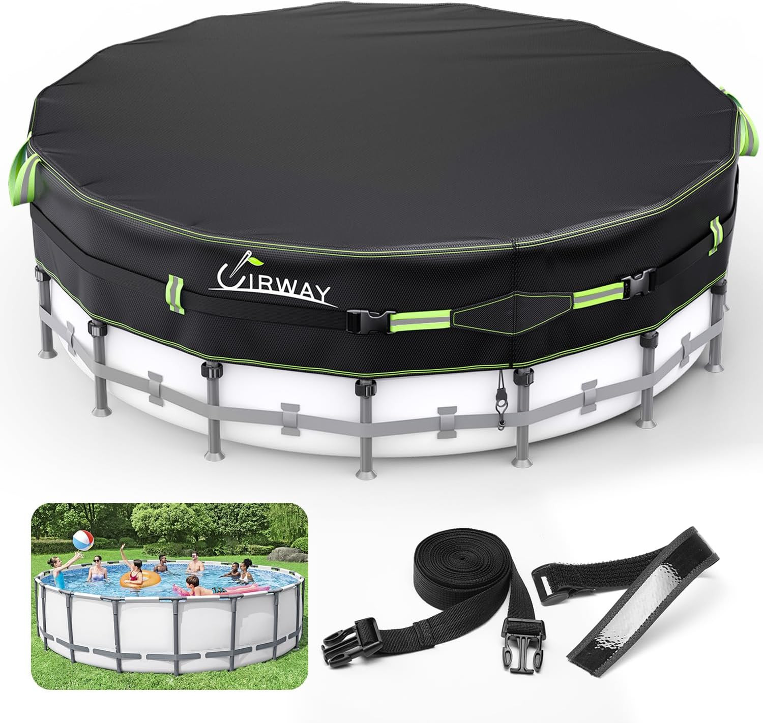 UIRWAY 500D Pool Cover 12FT round [2026 Upgraded Heavy Duty Fabric] Solar Pool C