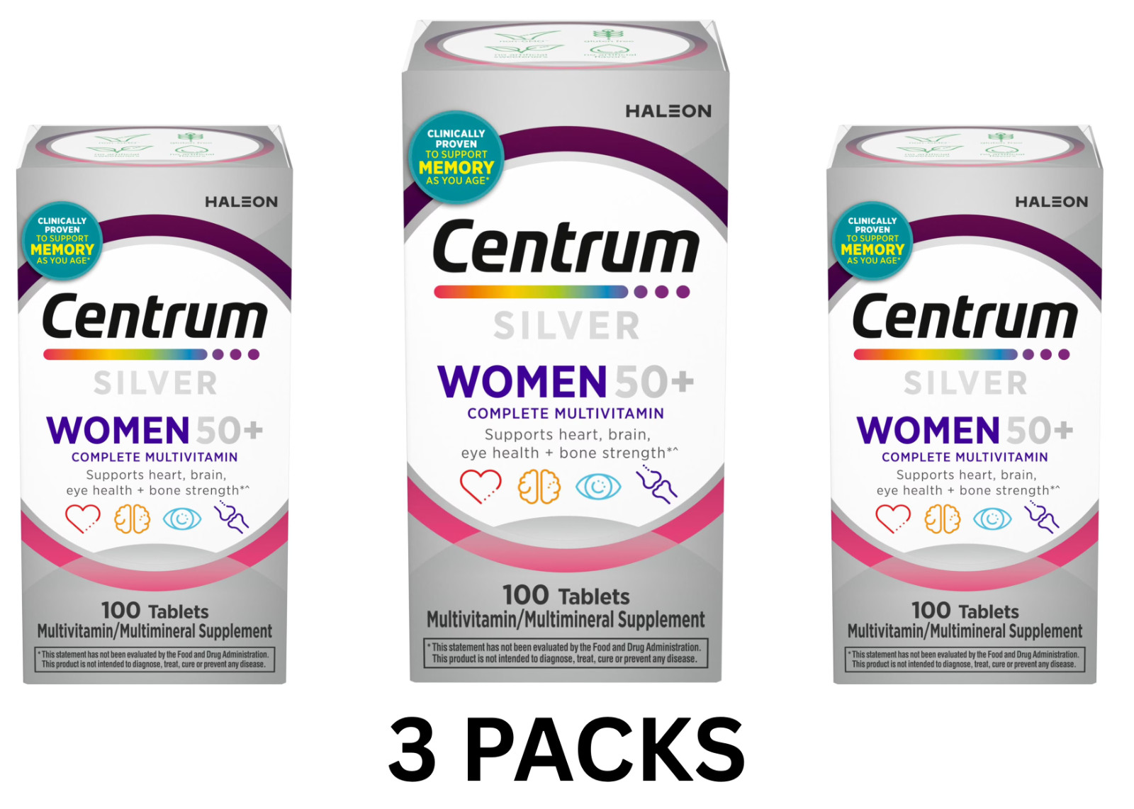 Centrum Silver Womens 50 Plus Multivitamin With Vitamin B,C,D3 &E 100Ct (3 Pack)