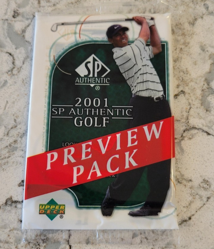 TIGER WOODS Rookie Card RC On Back Of Pack 2001 SP Authentic Sample Preview 51 TIGER WOODS Rookie Card RC On Back Of Pack 2001 SP Authentic Sample Preview 51