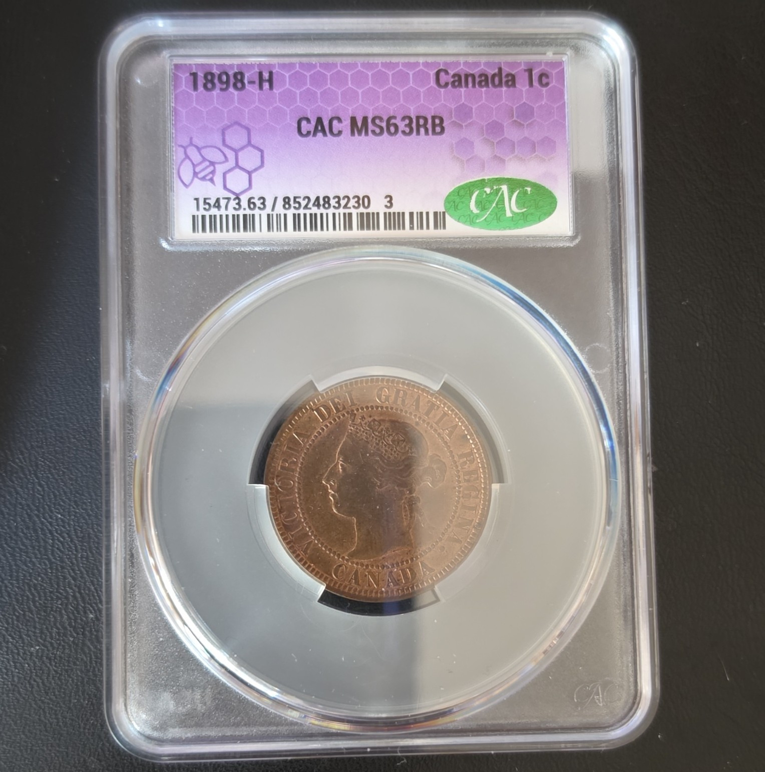1898-H Canada Small Cent Bronze CAC MS63 RB KM#7 Cert 15473.63/852483230