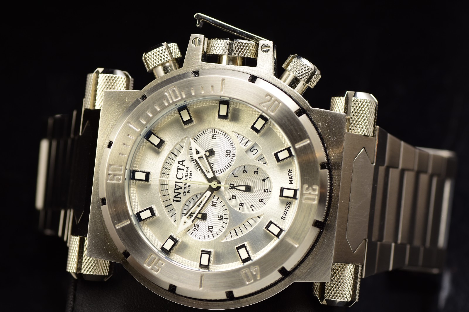 Invicta Coalition Forces Chrono Swiss Made Silver Dial Steel Men\'s Watch 46mm