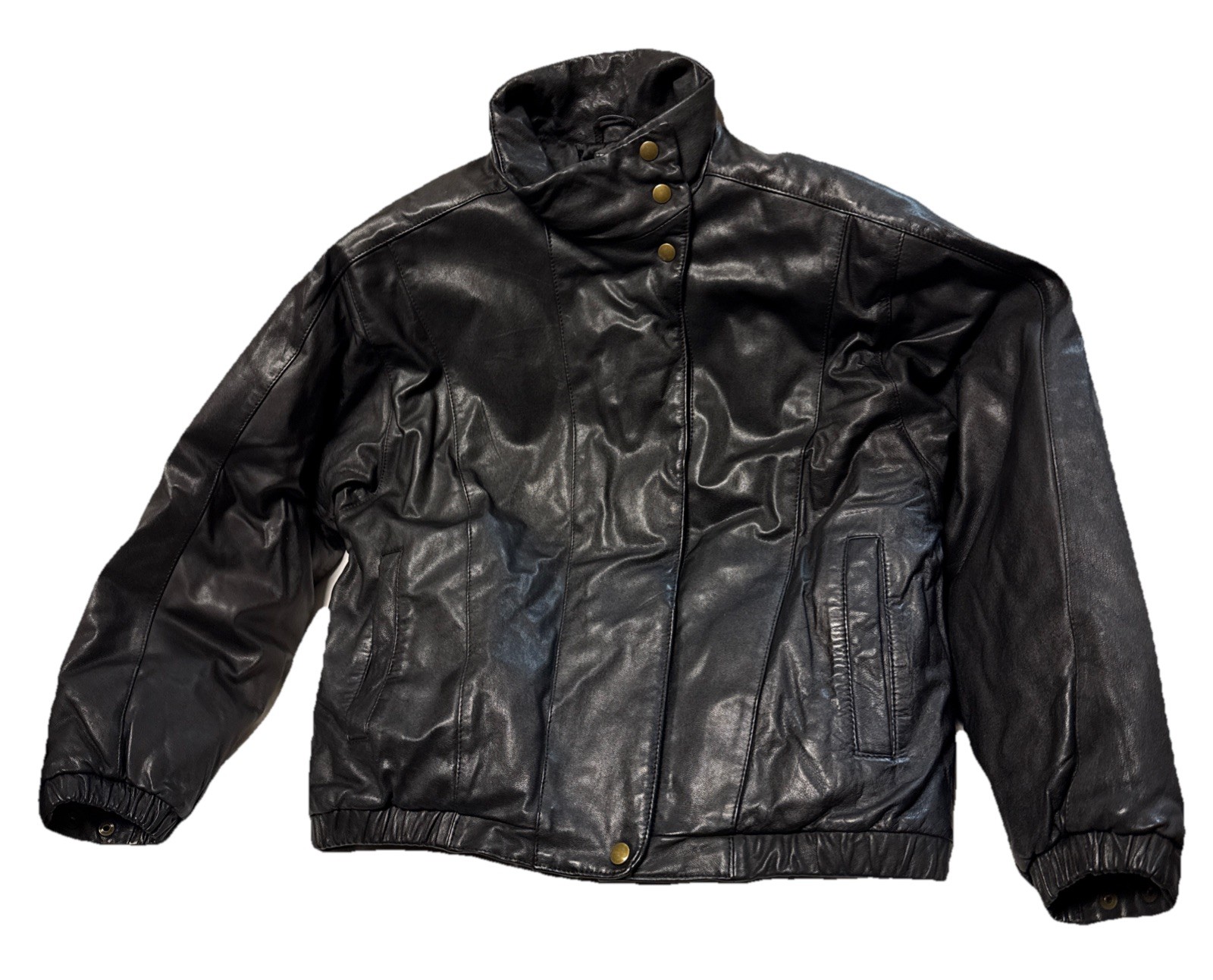 VTG 80s 90s Eddie Bauer Women’s Small  leather goose down motorcycle jacket