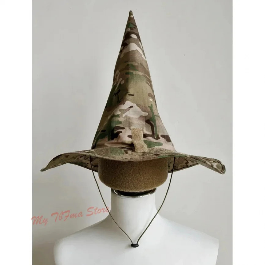 Camo Tactical Hat Wide Brim Big Brimmed Hat High-pointed Cap Cosplay Wizard Hat