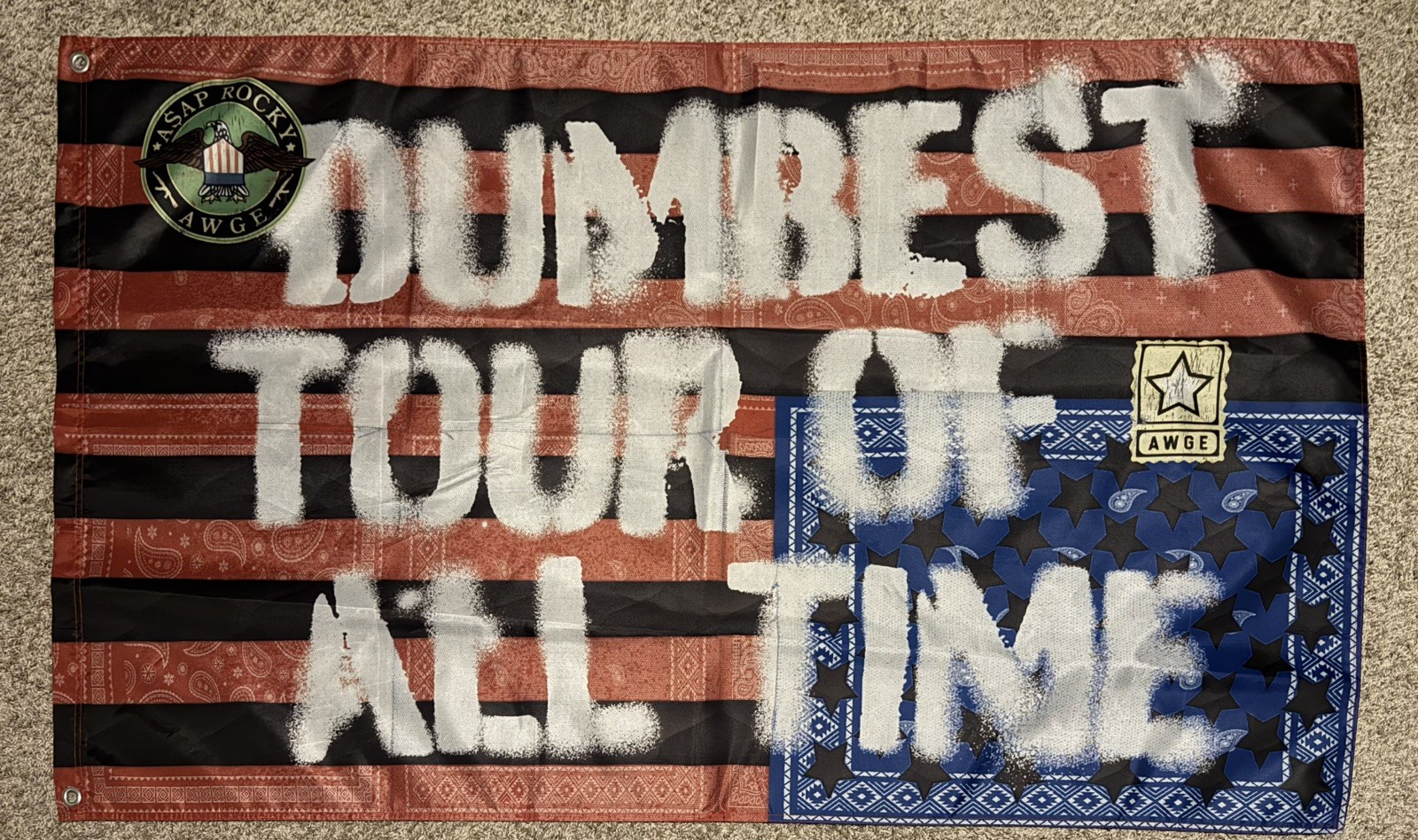 ASAP ROCKY Banner Flag 3x5 FT Wall Rap DON’T BE DUMB DUMBEST TOUR OF ALL TIME