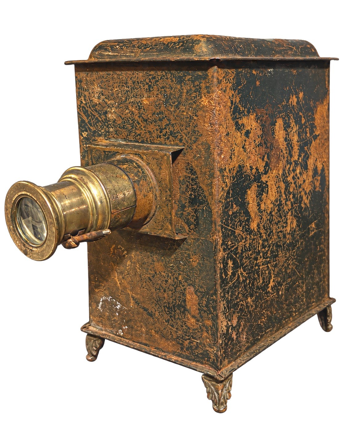 Antique 1800s Magic Lantern Projector Brass Lens Burner + Glass Slides