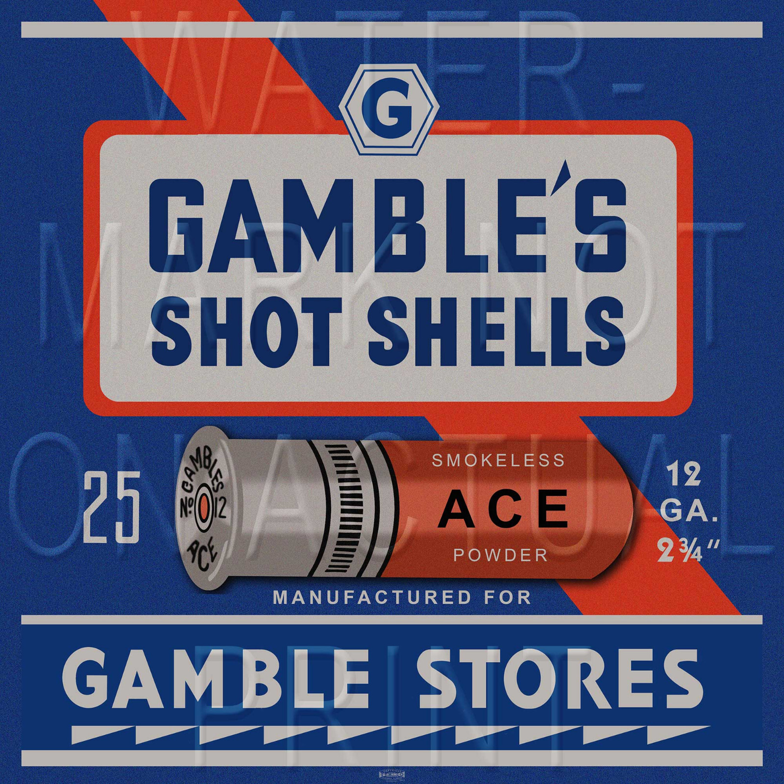 Reproduced Vintage Gambles ACE Shot Shells label on Graphic Canvas.