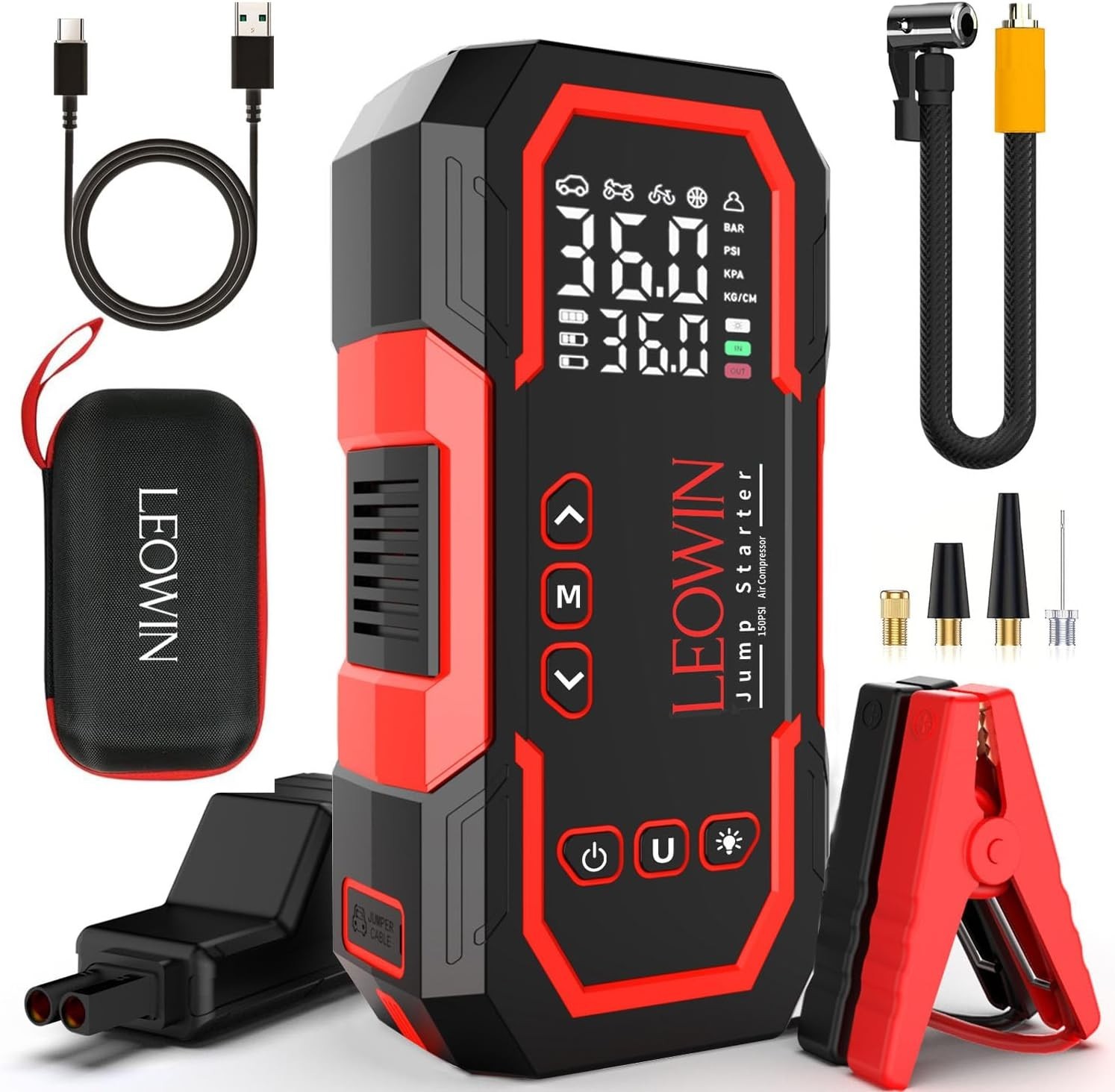WOLFBOX Jump Starter with Air Compressor, 4000A Portable Car Battery Booster