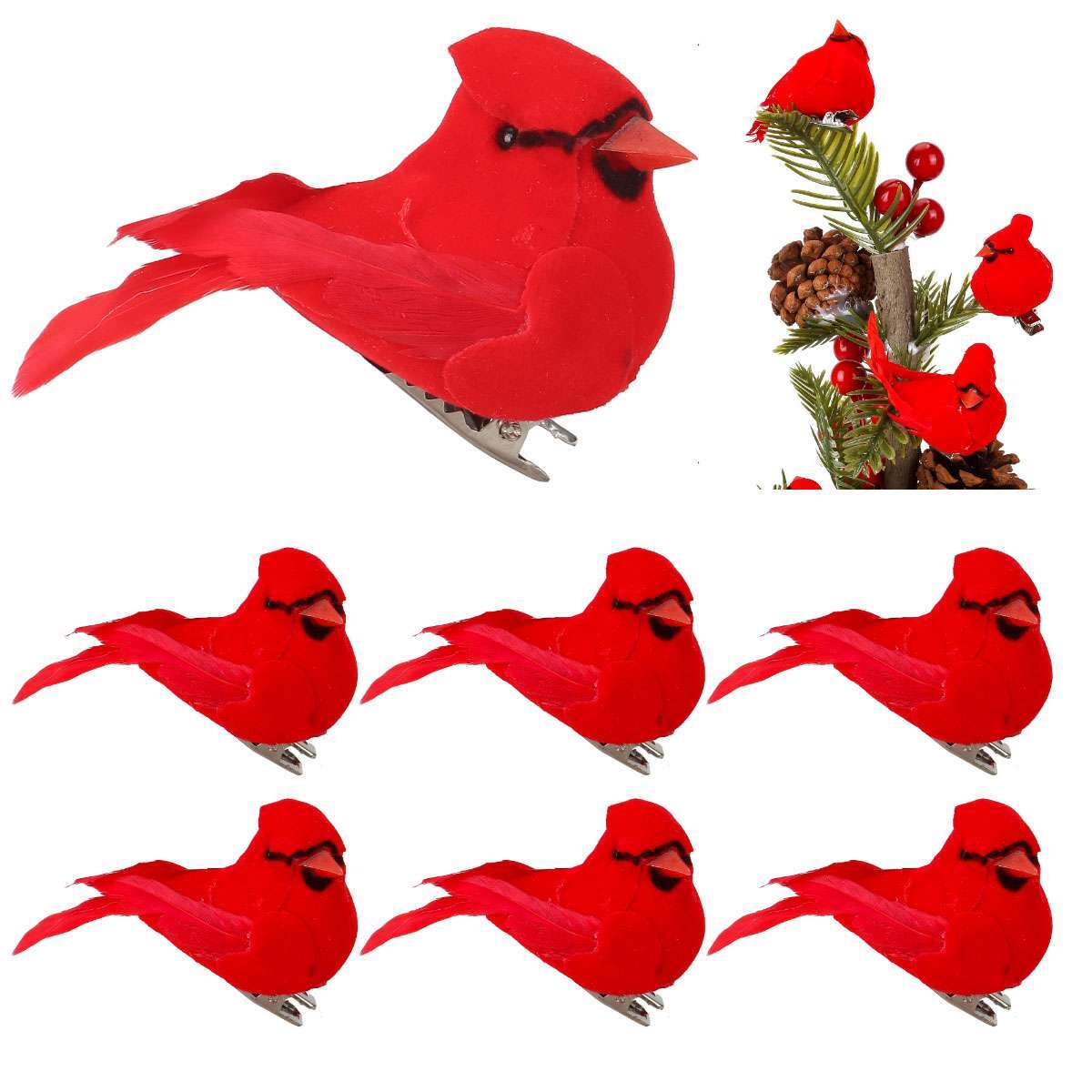 12 Pcs Cardinal Birds for Crafts Mini Cardinal Clip on Christmas Tree Ornaments 12 Pcs Cardinal Birds for Crafts Mini Cardinal Clip on Christmas Tree Ornaments