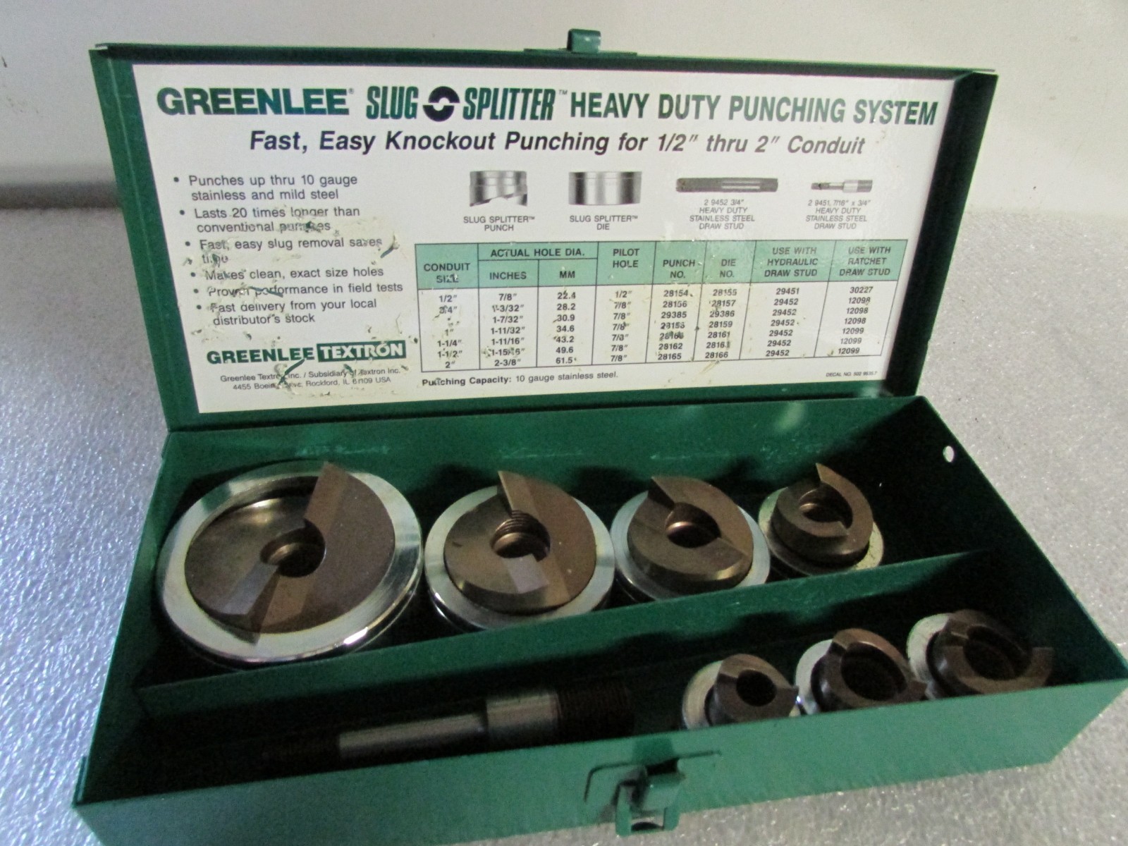 Greenlee 7307 Slug Splitter Heavy Duty Knockout Punch Set 1/2-2-in Conduit