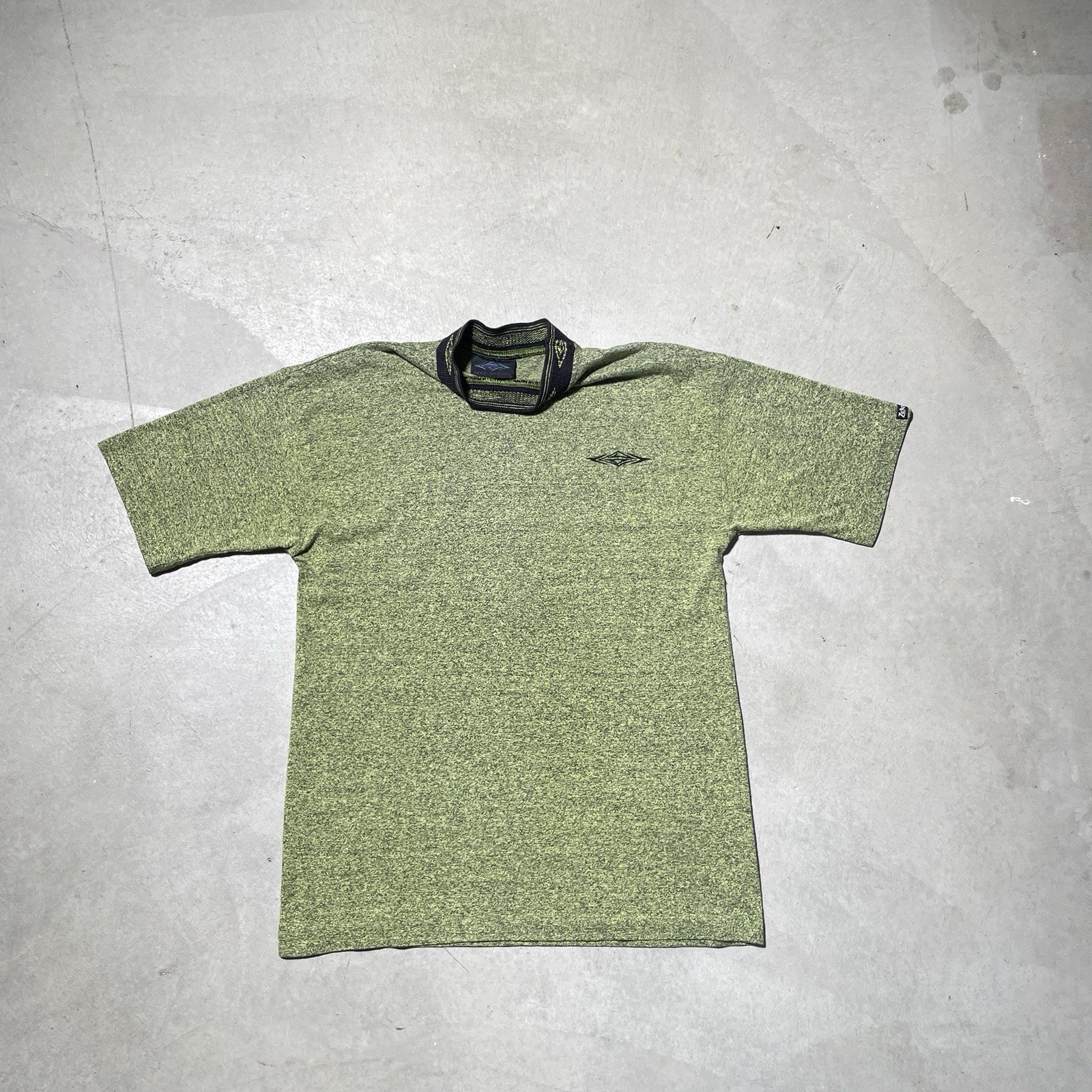 VTG 80S 90S ZERO GRAVITY SPECKLED GREEN T-SHIRT MOCK NECK RINGER SNOW SKATE XL