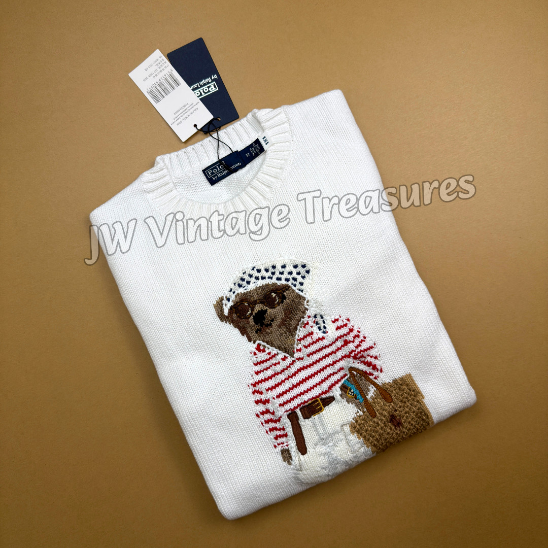 POLO PALPH LAUREN Bear Coastal Chic Sweater White Beach Women Medium POLO PALPH LAUREN Bear Coastal Chic Sweater White Beach Women Medium