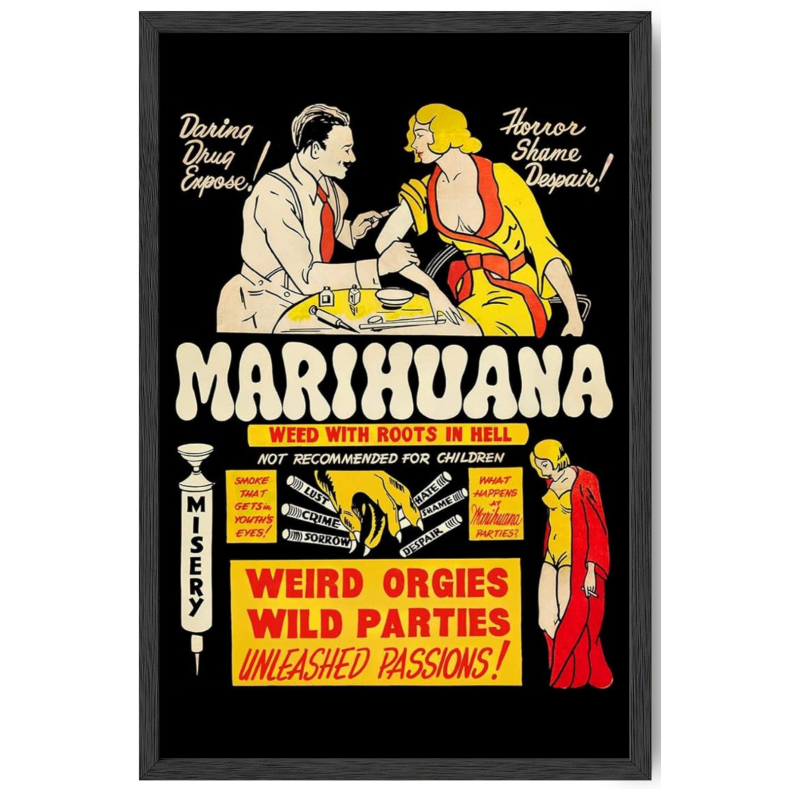 Marijuana 1930s Smoking Reefer Madness Vintage Style Movie Poster 11x17 Framed