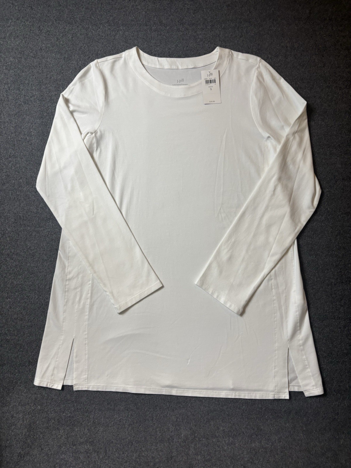 NWT J.Jill Supima Cotton Seam Tunic White Long Sleeve Side Slit Top Small