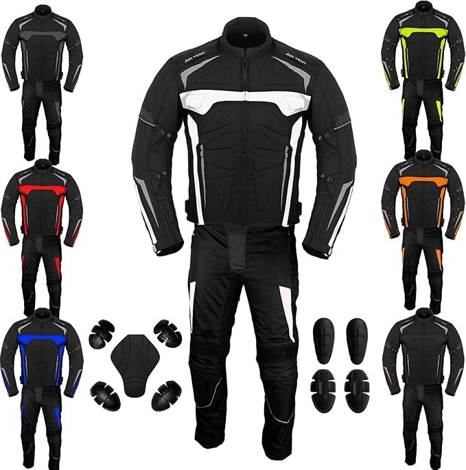 MOTORCYCLE CORDURA TEXTILE 2 PIECE SUIT TOURING WITH CE ARMOUR 100% WATERPROOF