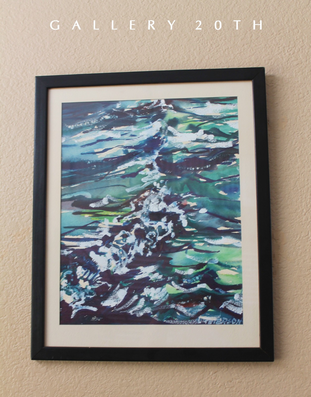 ATOMIC MCM ABSTRACT PAINTING ART 60s GOUACHE MID CENTURY MODERN BLUE WAVES VTG