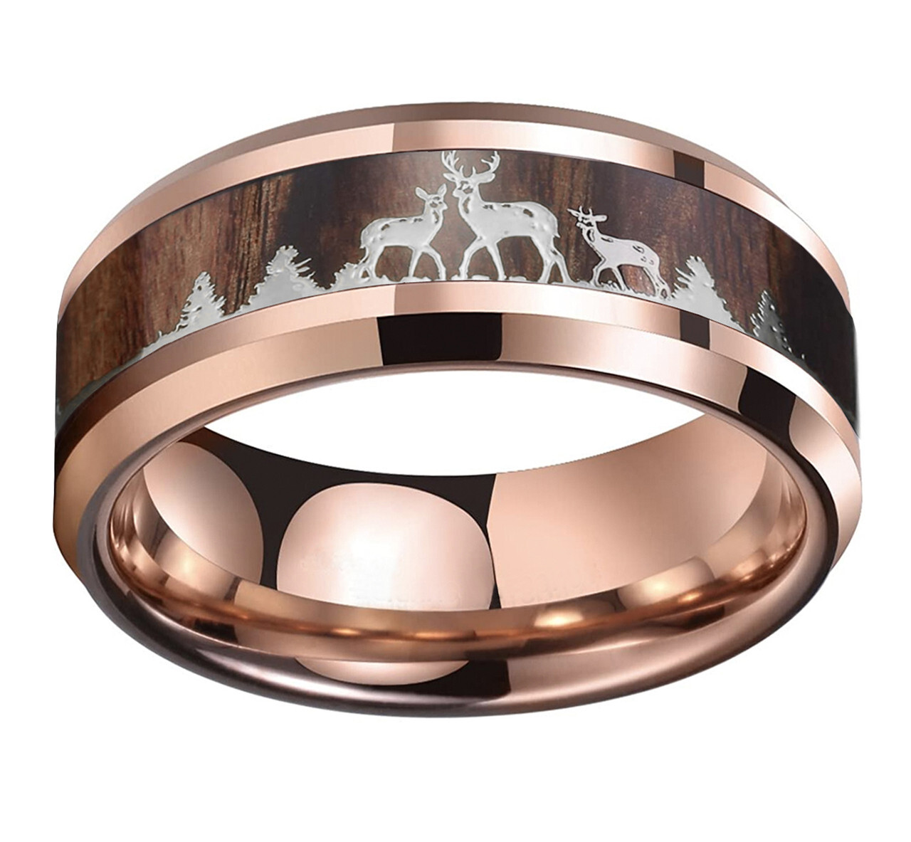 Ebay Wedding Ring Men 8mm RoseGold Hunter Deer Family Stag Hunting Tungsten Band