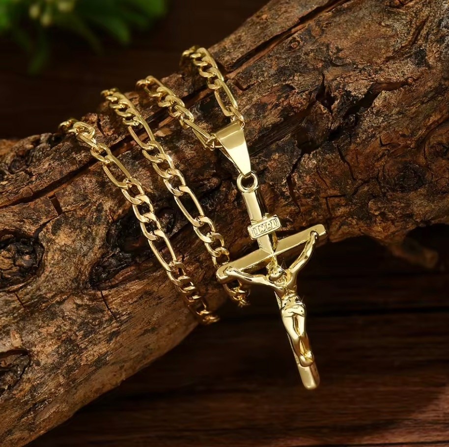 Collar con Crucifijo ® Cadena de Oro 14K Para Hombre y Mujer Unisex Joyería Fina