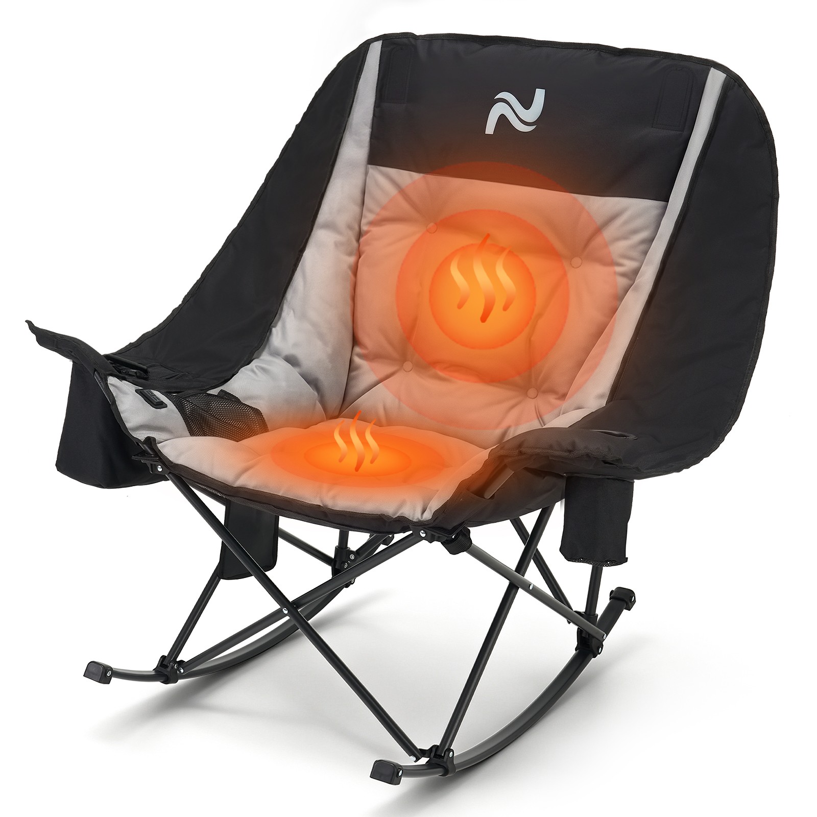 NAIZEA Heated Camping Rocking Chair with Cooler Bag, Portable Folding Chair