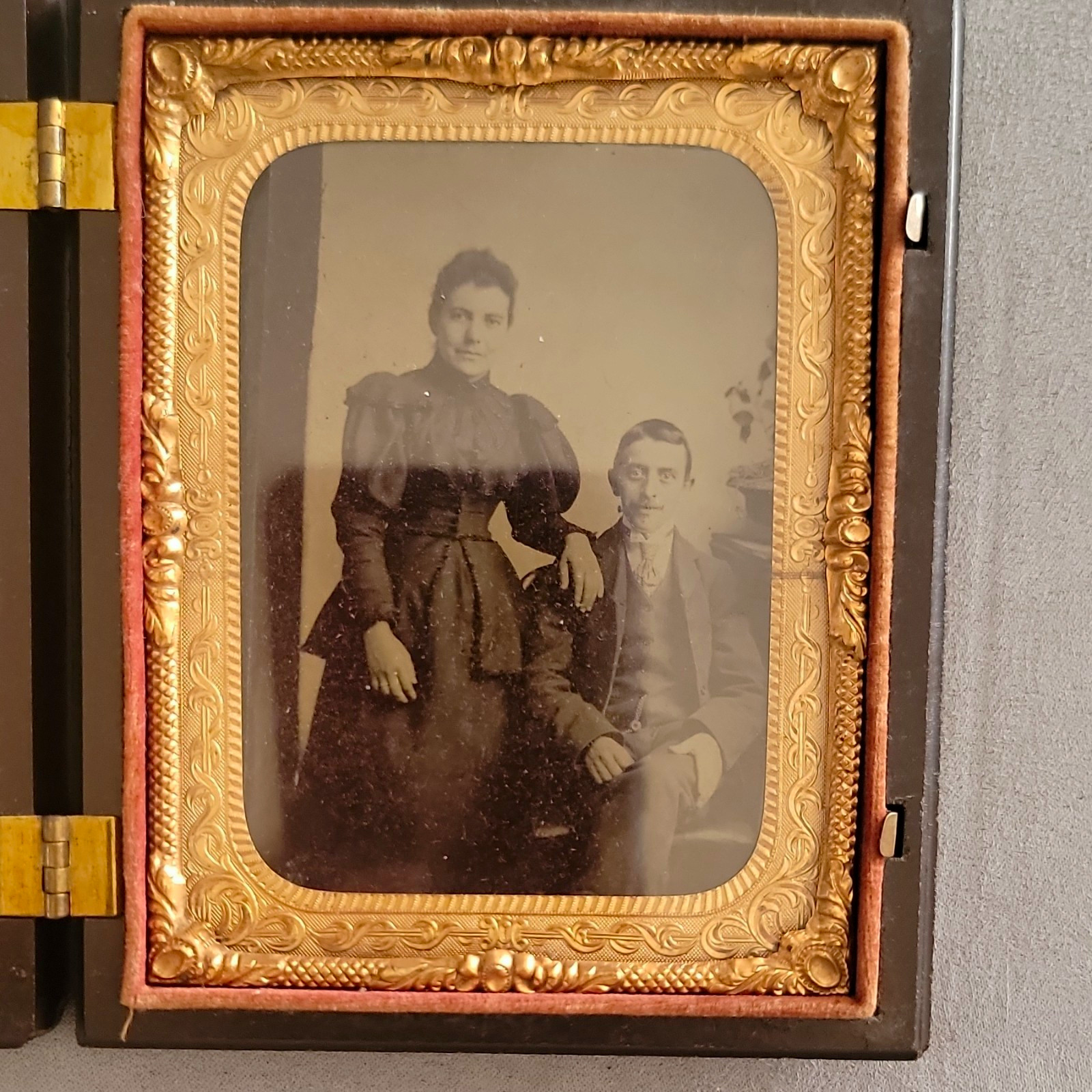 Antique 1857 Quarter Plate Union Case Sir Roger de Coverly Gypsies Tintype Photo