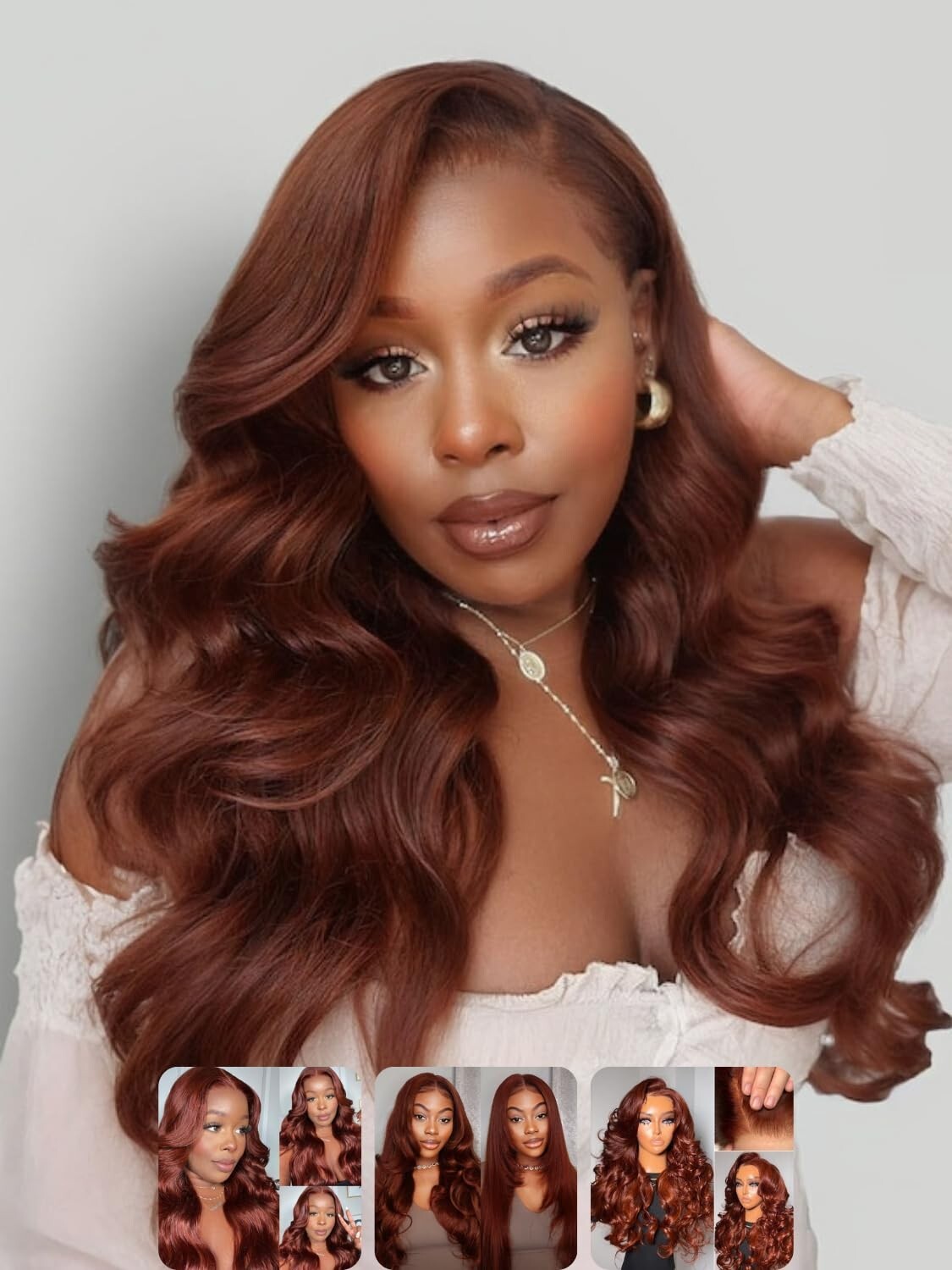 UNice Malaysian Glueless Reddish Brown Body Wave Precut  7x5 Lace Human Hair Wig
