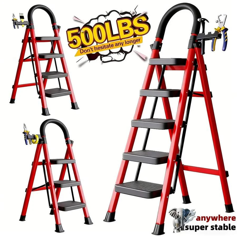 500lbs Heavy-Duty Folding Step Ladder Portable Anti-Slip Home 500lbs Heavy-Duty Folding Step Ladder Portable Anti-Slip Home