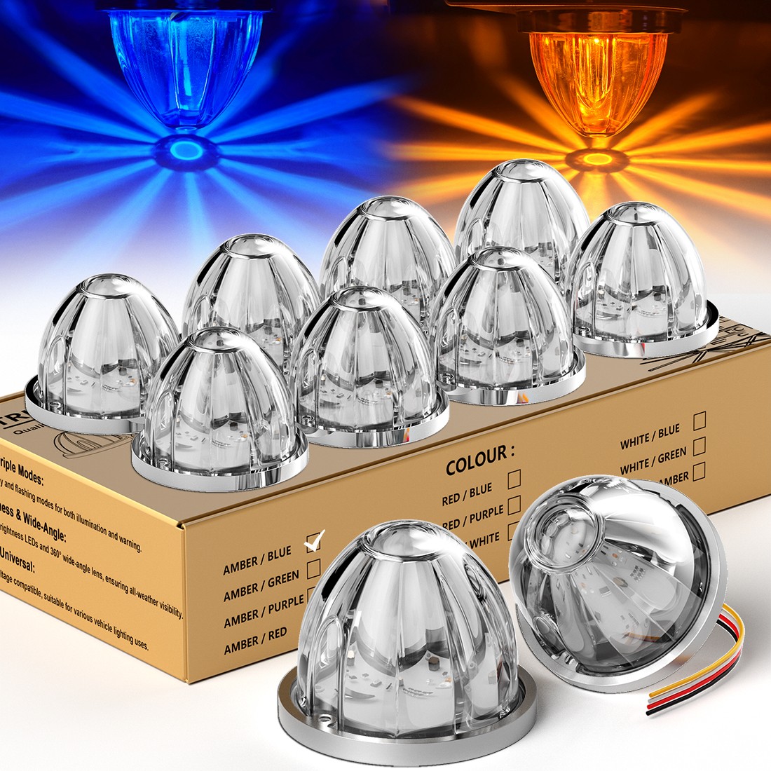 10x Dual Color LED Watermelon Lights Amber Blue Clearance Side Marker Lights USA