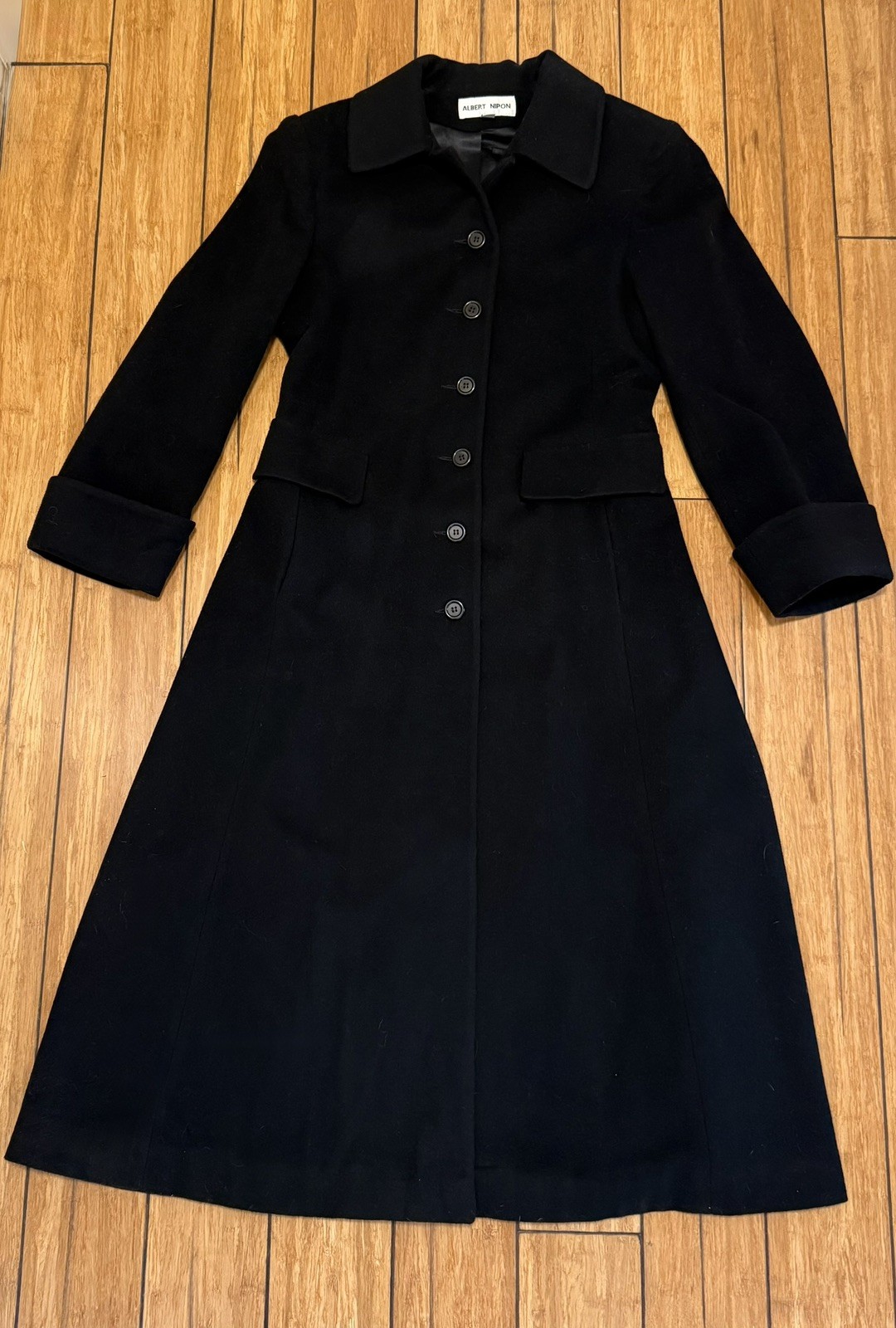 VTG Albert Nipon Size 4 Coat Womens Black Wool Cashmere Blend Long Button Front 
