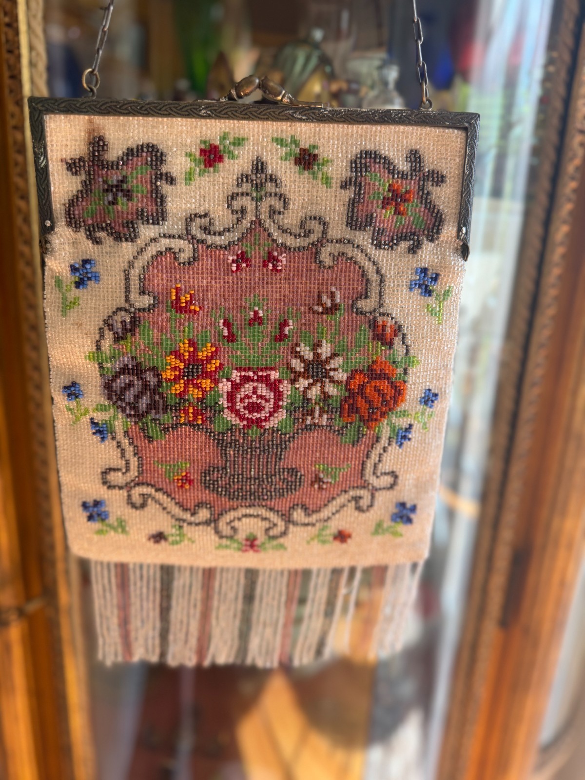 Antique 1920s Large Micro Beaded Purse 8x7
