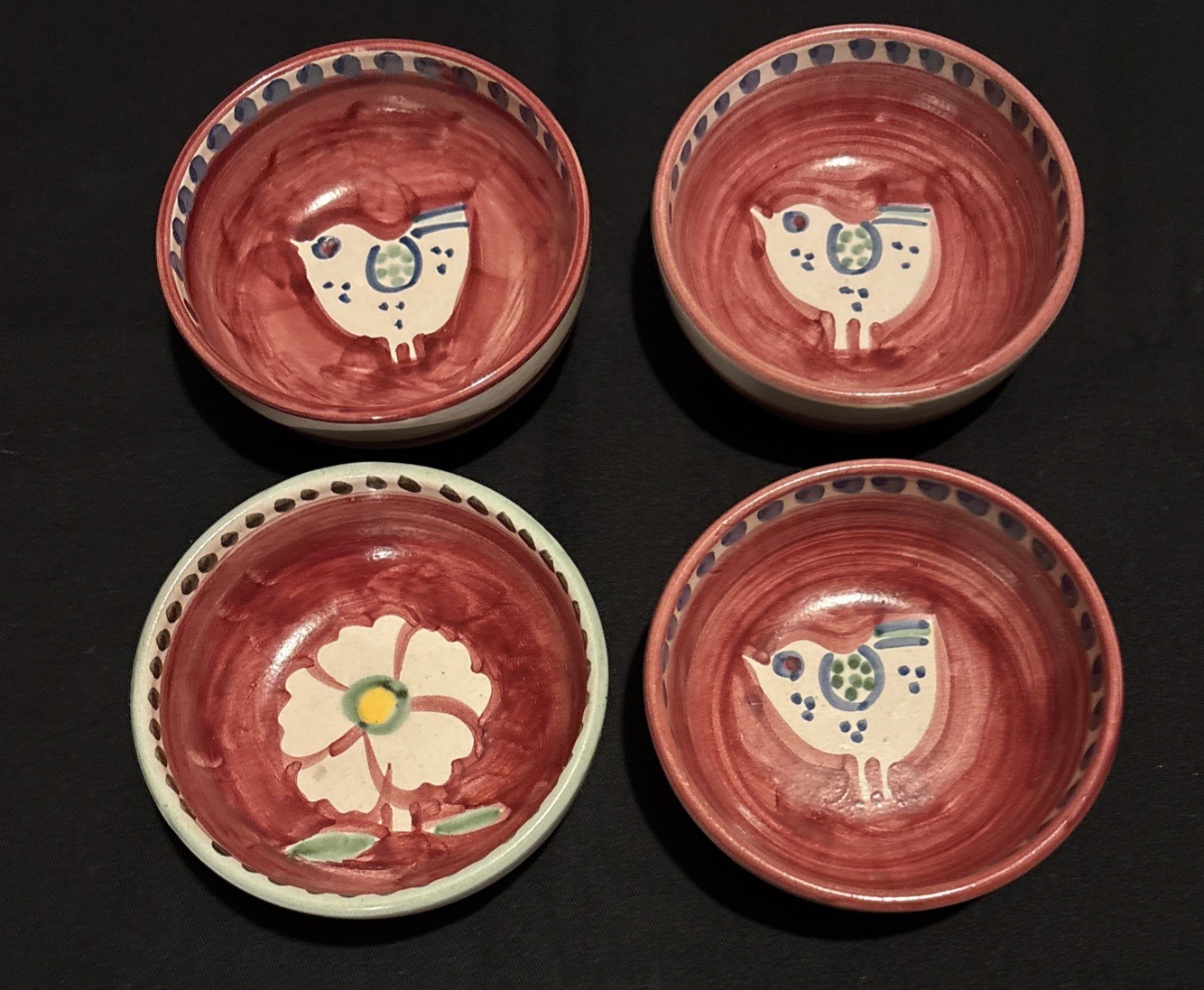 4 ~ Solimene Vietri Hand Painted 4 Inch Dip Bowls / Italy (FREE SHIPPING) 4 ~ Solimene Vietri Hand Painted 4 Inch Dip Bowls / Italy (FREE SHIPPING)