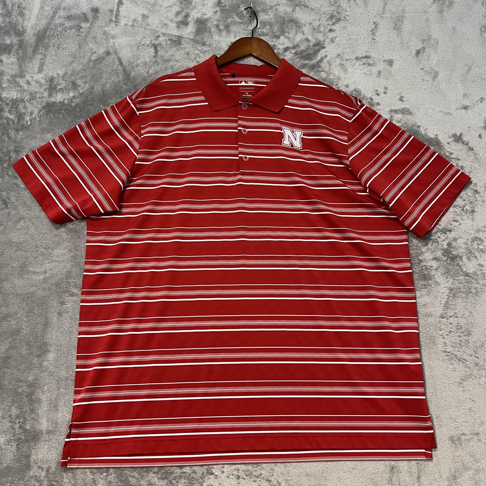Nebraska Cornhuskers Polo Shirt Mens XL Red Striped NCAA Golf Adidas Puremotion