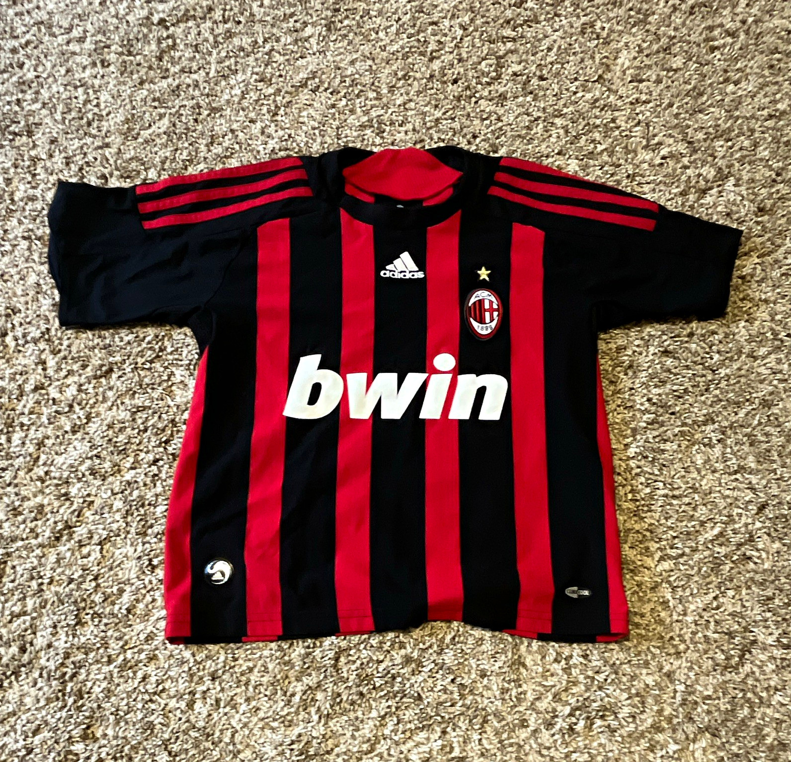 adidas AC Milan Black/Red Striped bwin Sponsor Soccer Jersey