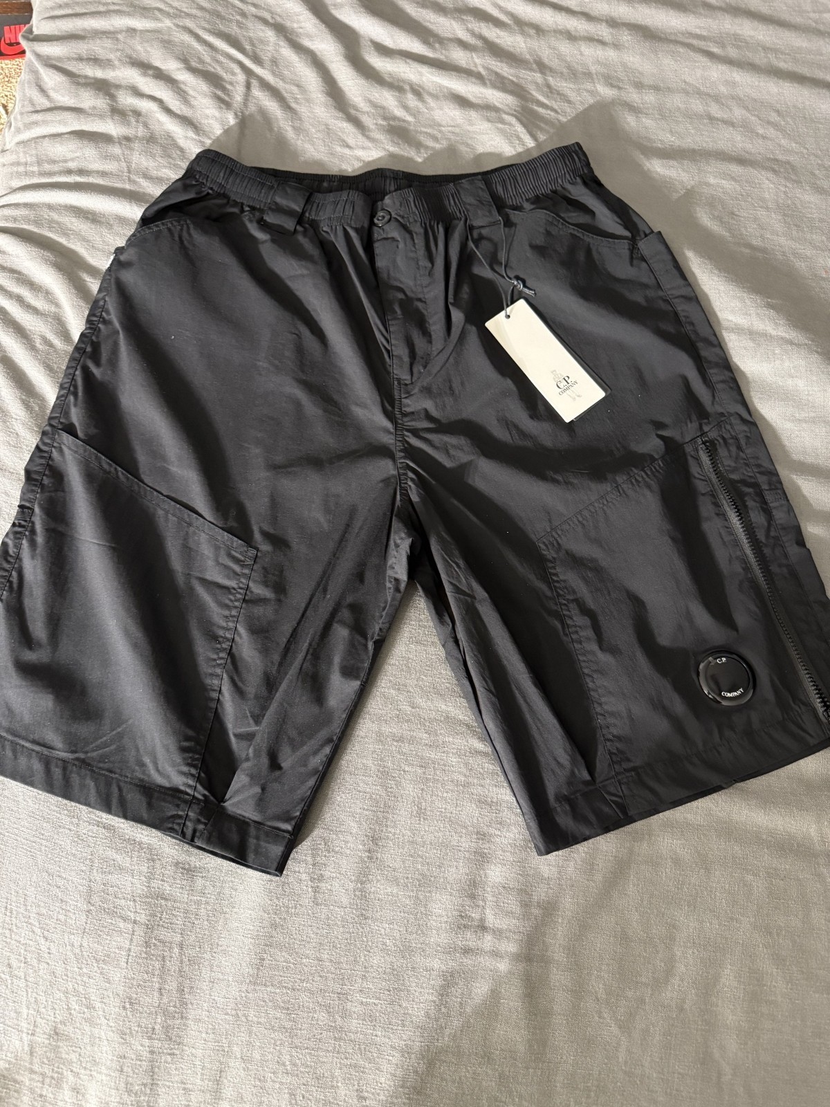 C.P. Company Black Lens Detail Zip-Pocket Shorts Size 50