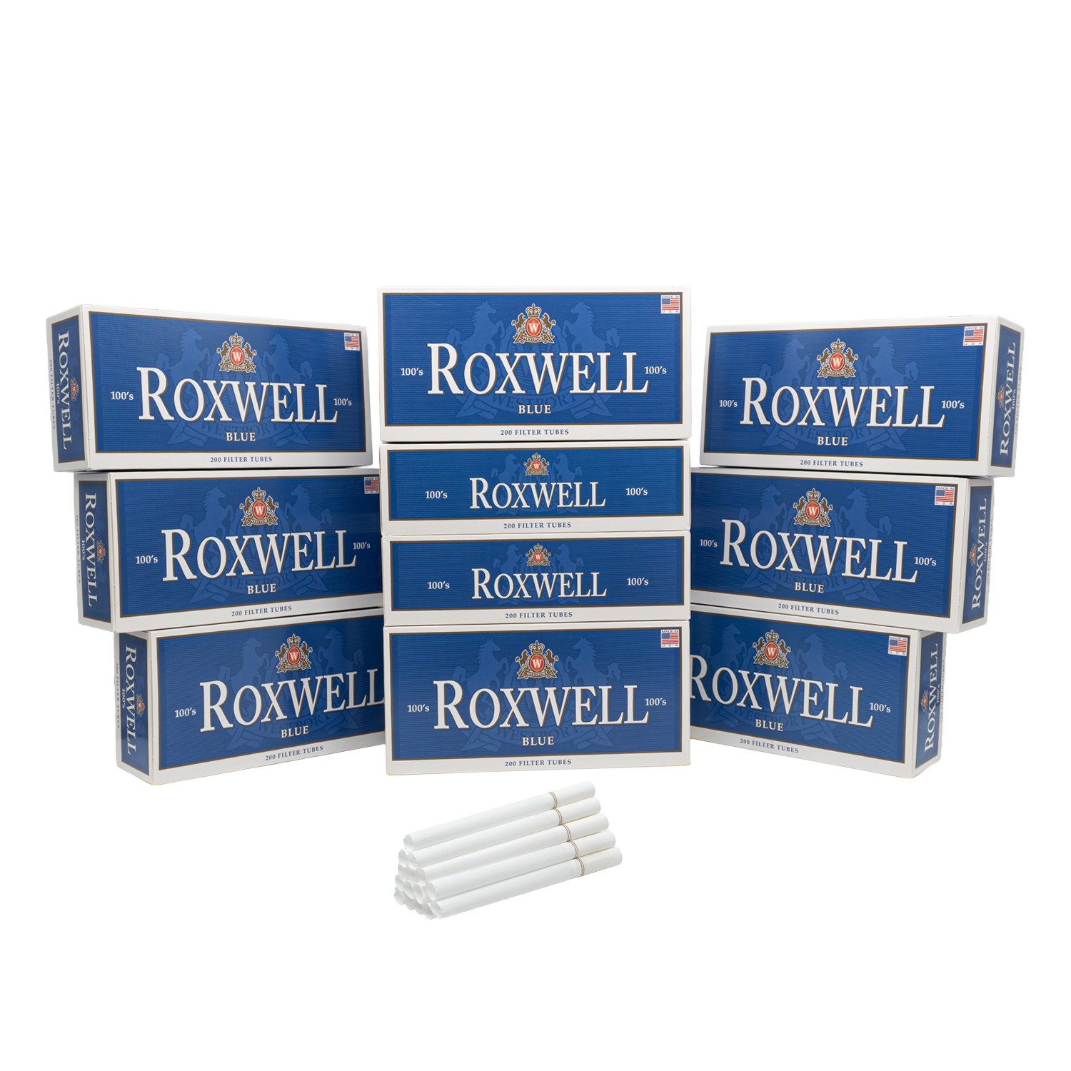 Roxwell Blue 100mm Cigarette Tubes 2000 Ct 10 Boxes Smooth RYO Filter Tubes