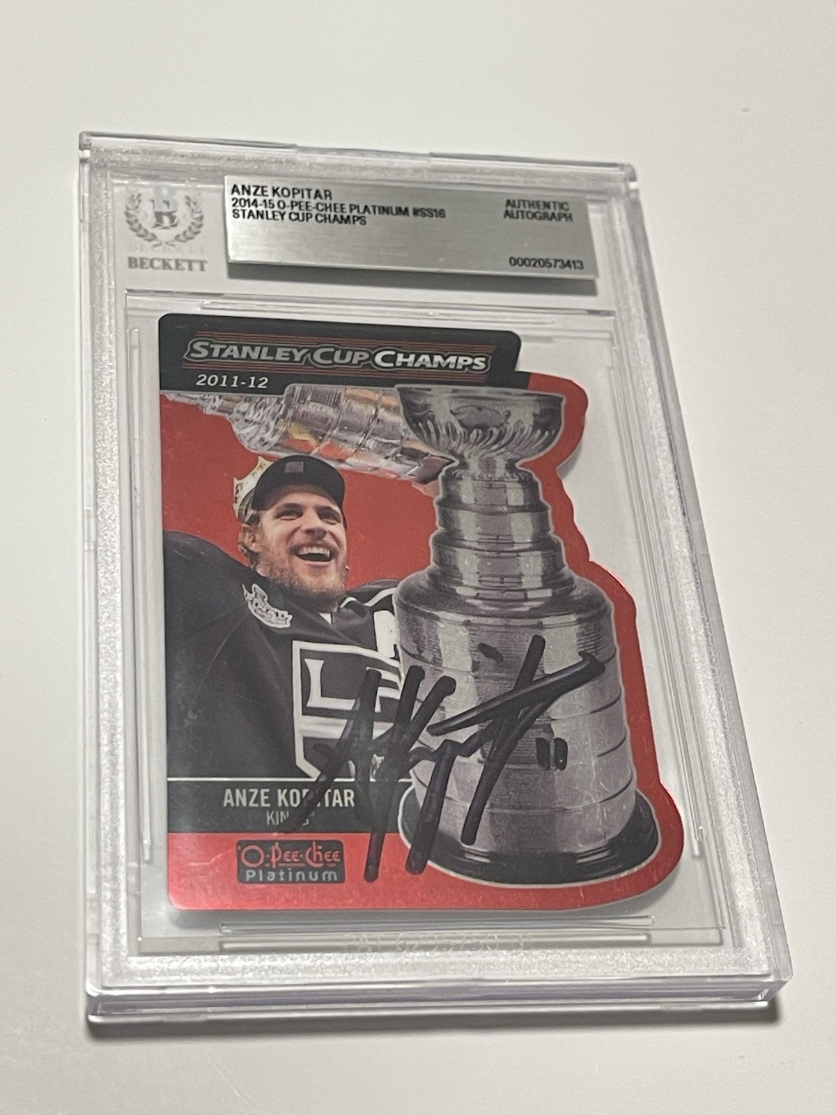 Anze Kopitar Signed Card Stanley Cup Champs Slabbed Beckett BAS IP Auto Kings a