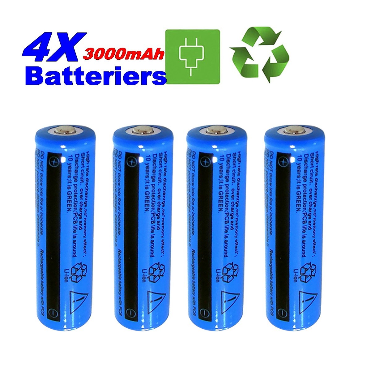 4Pcs 18650 Lithium Battery Rechargeable 3.7V Li-ion For Torch Headlight 2026