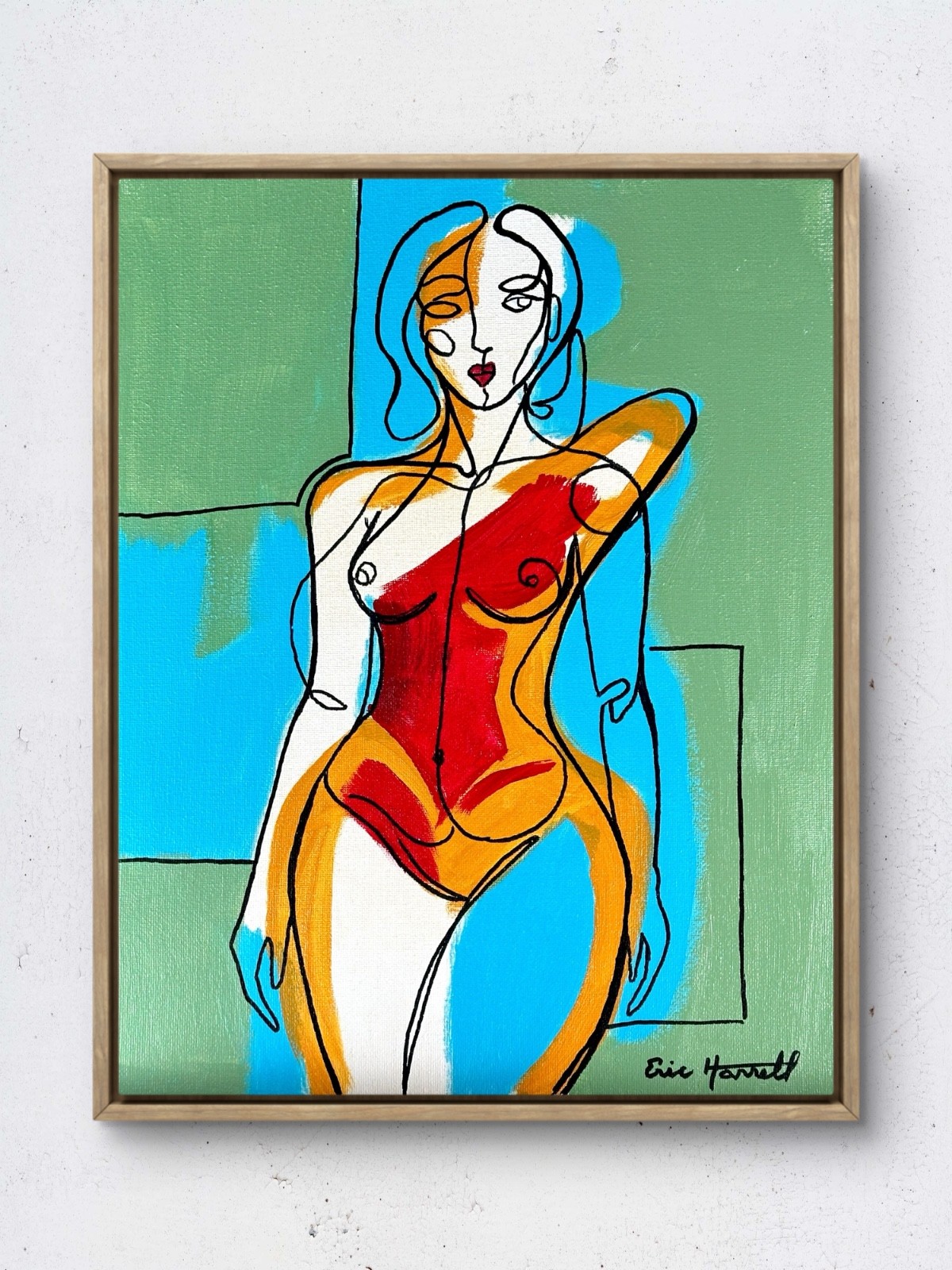 Original Acrylic 14x11 Red Bold Modern Female Figure Painting Signed Canvas Art