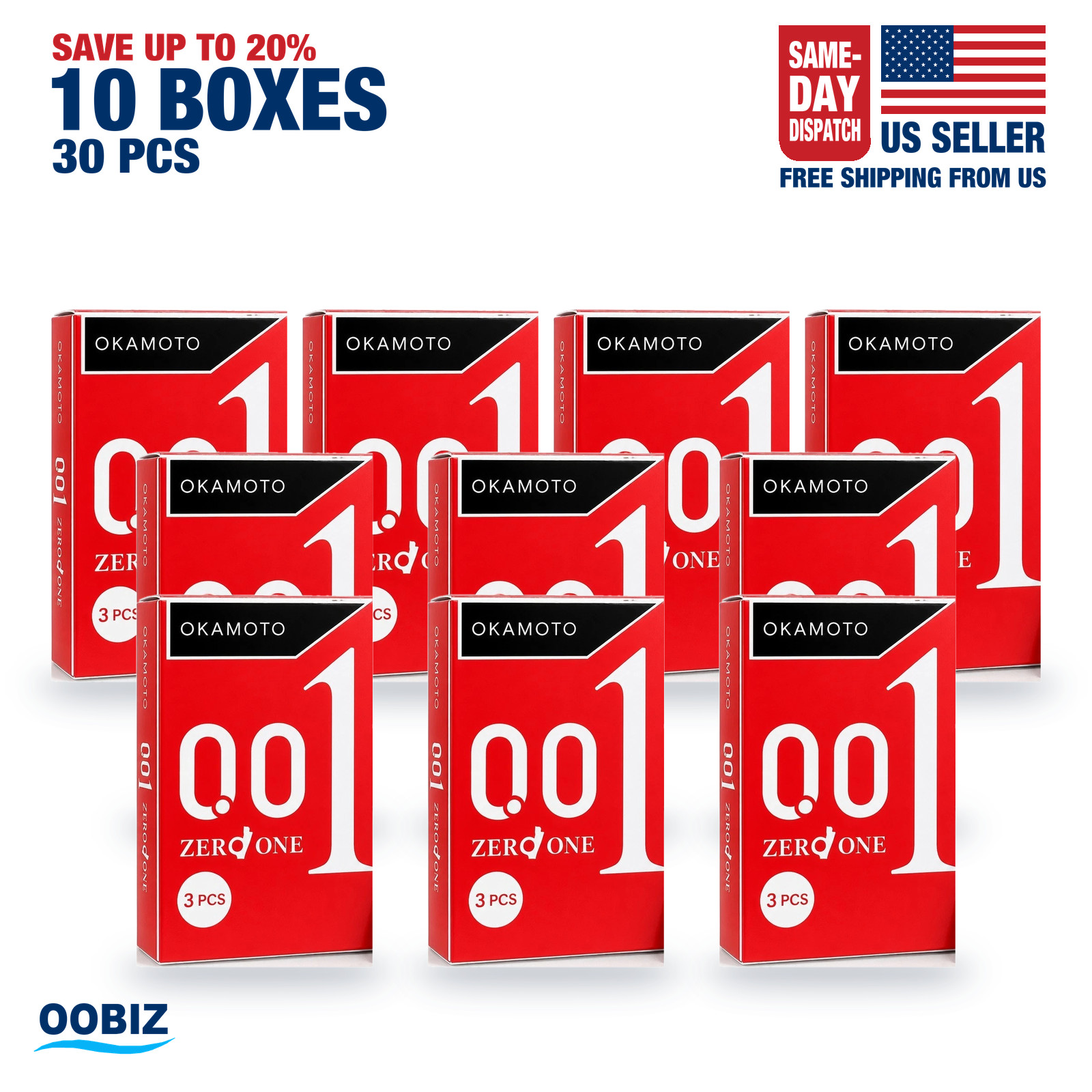 OKAMOTO ZERO ONE 001 Ultra thin Condom 3pc X 10 boxes - US seller