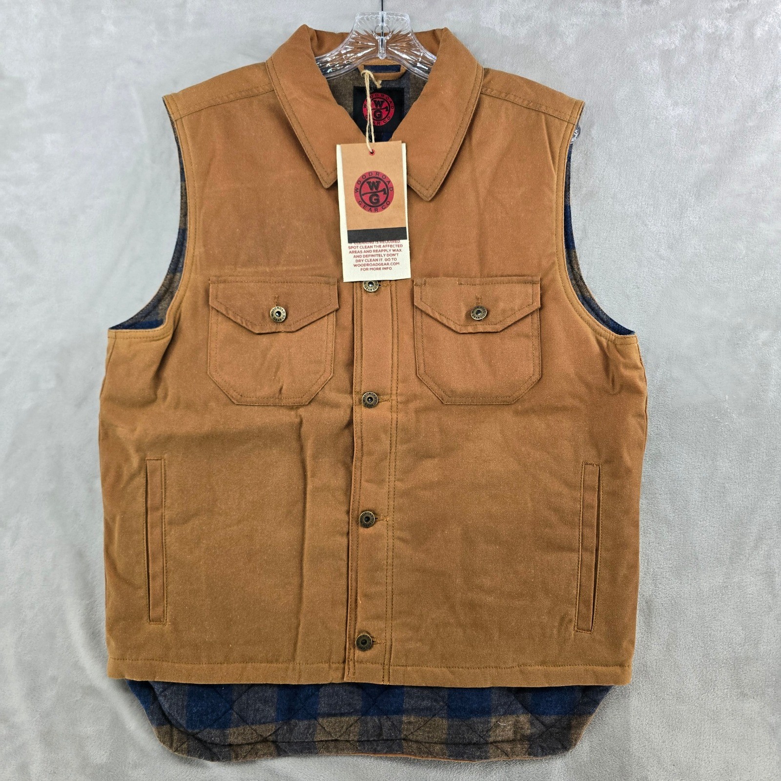 Woodroad Gear Co Ranch Hand Waxed Canvas Vest Mens Large Brown Lined Workwear