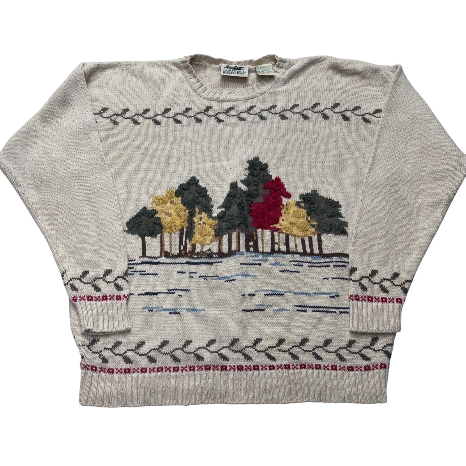 VTG Northern Reflections Knit Sweater Womens XL Novelty Cottage Granola Cabin
